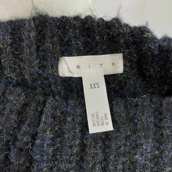 New Leith Chunky Knit Mock Neck Side Slit Sweater Black Multi Size XXS - Picture 15 of 16